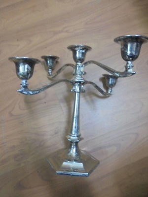 Metal Candlestick Holder with 5 Sockets used, classic candelabrum