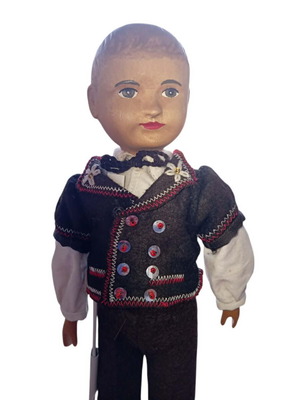 Brienz antique doll carved and painted wood, used, Switzerland 1930-1940