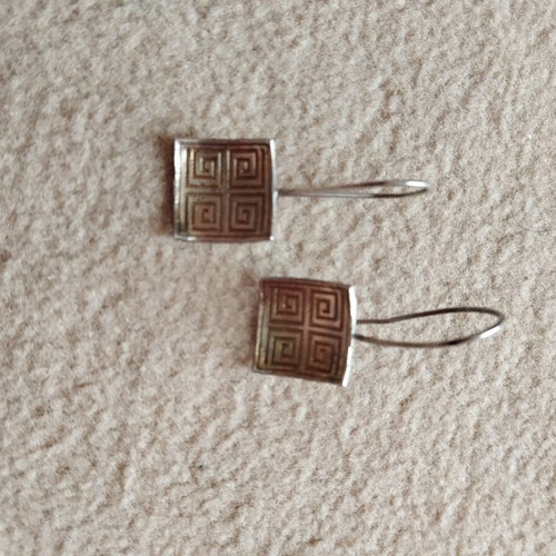 Silver 925 earrings with meander design and light gold plating new