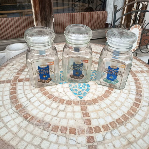 Glass jars used, set of 3 for candies and sugar