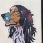 Embroidered wall art used with dog motif, frame 25x32 cm