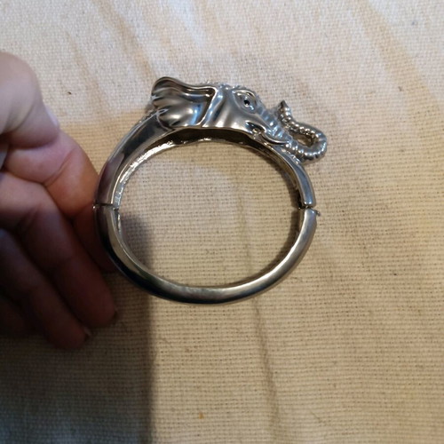 Handmade steel bracelet with elephant design and rhinestones like new