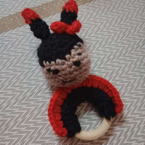 Handmade knitted ladybug rattle new