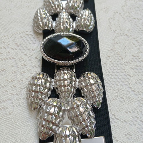 MNG Elastic Waist Belt New, Early 2000s, Black and Silver
