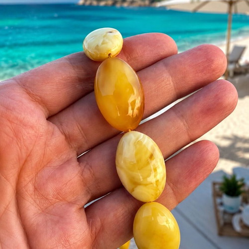 Natural Baltic Amber Necklace, Handmade Unique White Amber, 47 cm