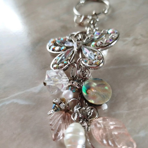 Butterfly keychain handmade new silver