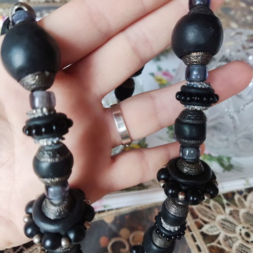 Statement vintage handmade necklace with large black beads, like new