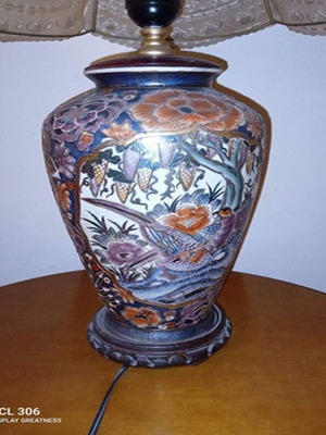 Chinese porcelain lamp used with camel leather embossed cover