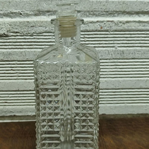 Vintage Glass Decanter with Embossed Geometric Design used