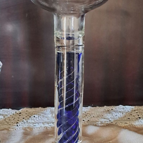 Glass candlestick vintage with distinctive blue twisted detail