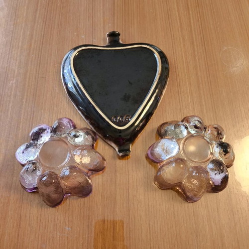 Glass set in purple shades like new, two bowls and platter