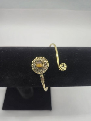 Brass bracelet with tiger eye new, adjustable handmade jewelry