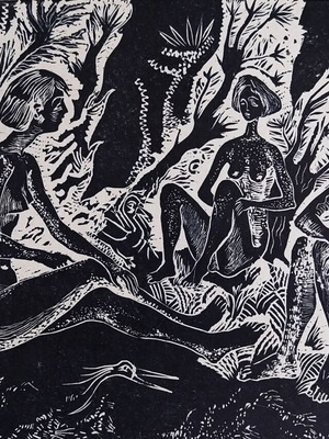 Linocut Spring Girls like new