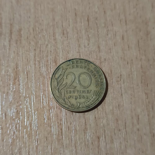 20 Centimes French coin 1964 used, aluminium-bronze