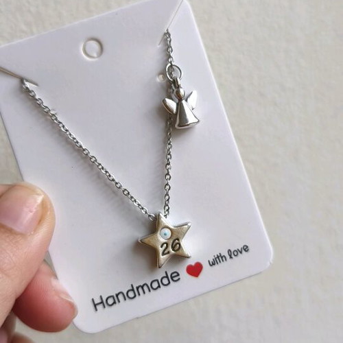 Lucky necklace with silver-plated star and angel, steel chain, new