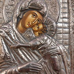Silver icon of the Sweet-Kissing Virgin 950°, with wooden frame, like new