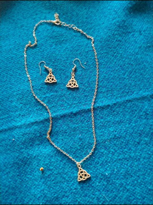 Jewelry set new, gray necklace and earrings