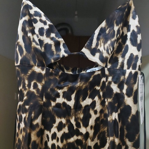 zara satin animal print dress Zara Cow Print Satin Dress by Zara