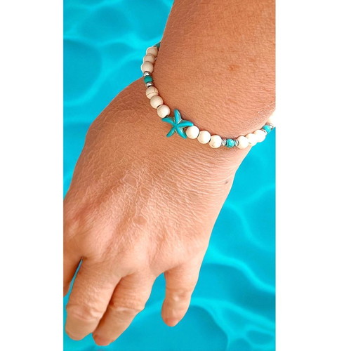 Handmade bracelet with turquoise, hematite, and chalcedony gemstones new