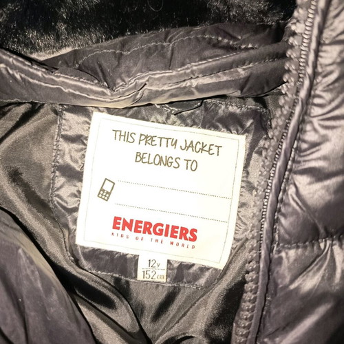 Energiers children's long coat like new, black with detachable fur