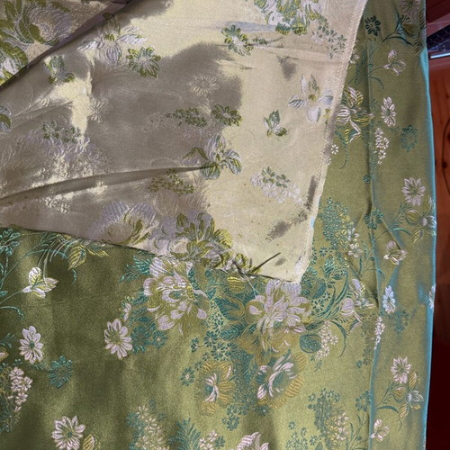 Green synthetic silk fabric for liturgical vestments, new, 9m x 0.78m