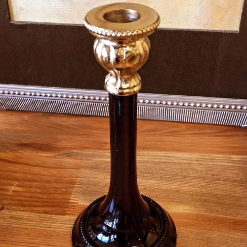 High Aesthetic Black/Gold Candlestick 20cm New