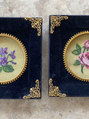 Vintage handmade embroidered wall frames set used