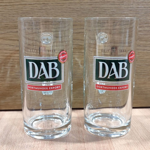 DAB Dortmunder Beer Set of Two Promotional Glass Mugs 0.4l Like New