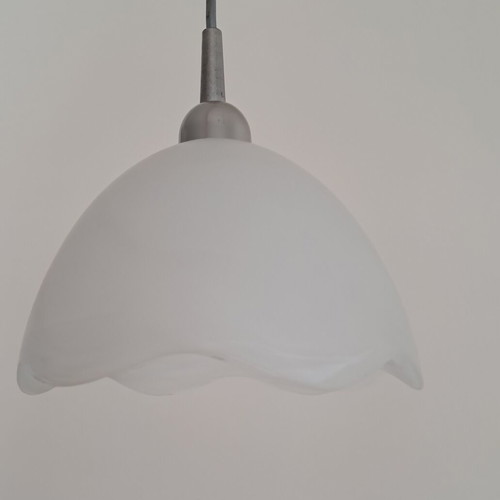 Glass ceiling light, ice color with white waves