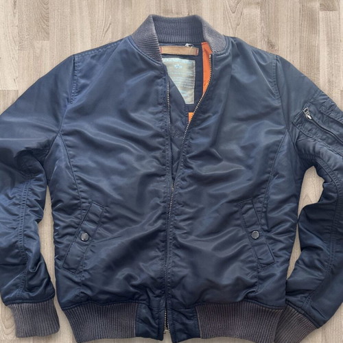 Alpha Industries MA-1 Bomber Jacket size M like new, navy blue with orange lining
