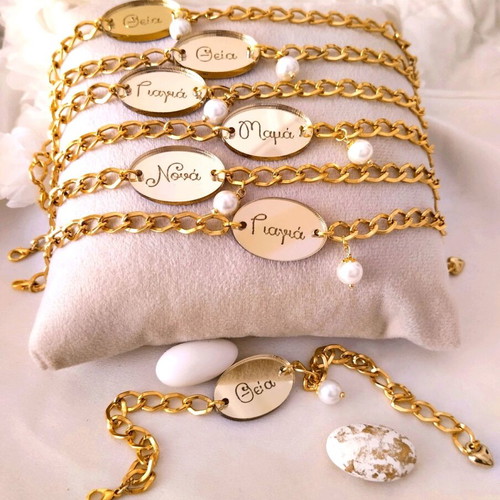 Handmade baptism or wedding bracelets with plexiglas motif and chain