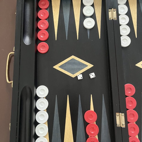 Wooden Backgammon Board Used, Foldable 44x38 cm with Dice and Checkers