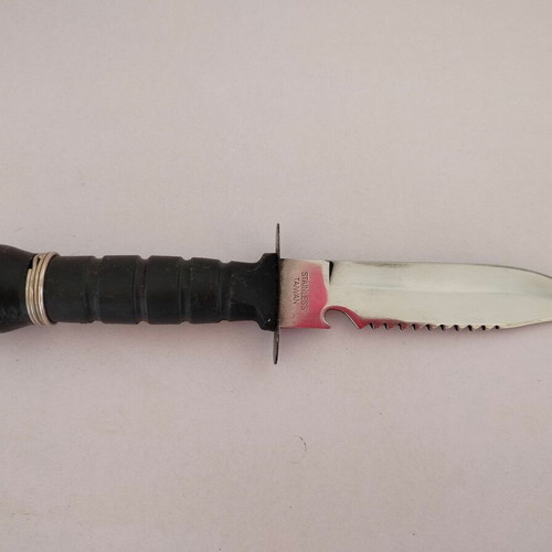 Diving knife with sheath used, 28cm length