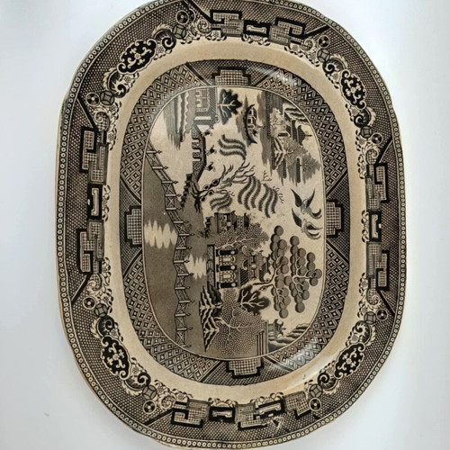 Antique large English Warranted Staffordshire JC & CO platter used, 1850