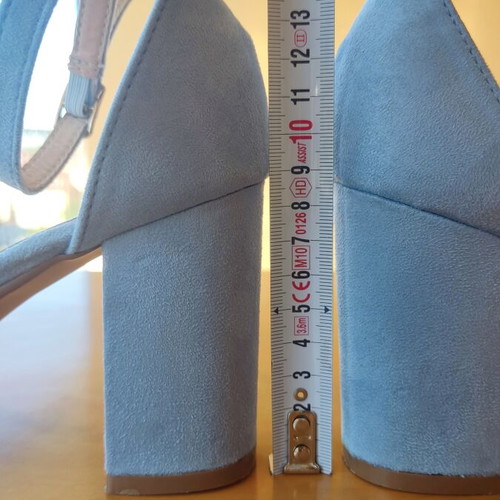 GoGo Shoes blue castor sandals with removable bow and block heel