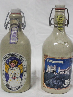 Old German beer bottles with porcelain cap used, pack of two