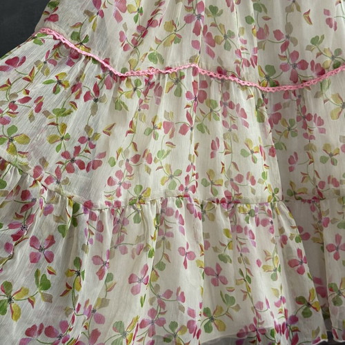 Romantic mini dress used, floral chiffon, pink green beige
