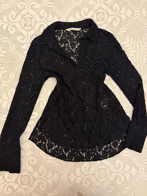 Zara Black Sheer Lace Blouse Premium Cotton Viscose Blend