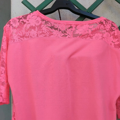 Bershka blouse with lace 3/4 sleeve fluorescent pink like new