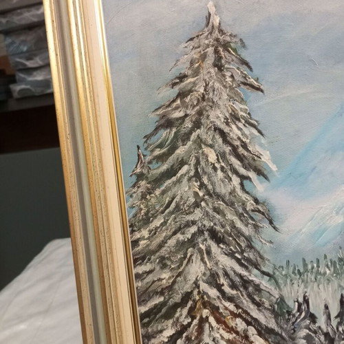 Painting winter landscape like new 53x69 cm