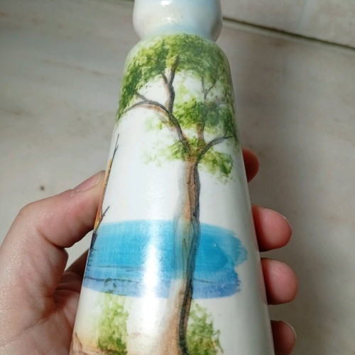 Decorative ceramic candle holder with painted sailboats like new