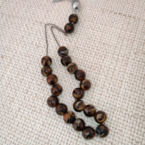 Tiger's Eye Worry Beads on Silver Chain in Excellent Condition
