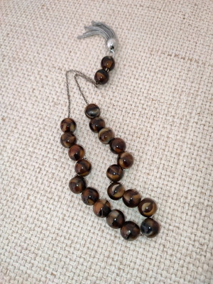 Tiger's Eye Worry Beads on Silver Chain in Excellent Condition