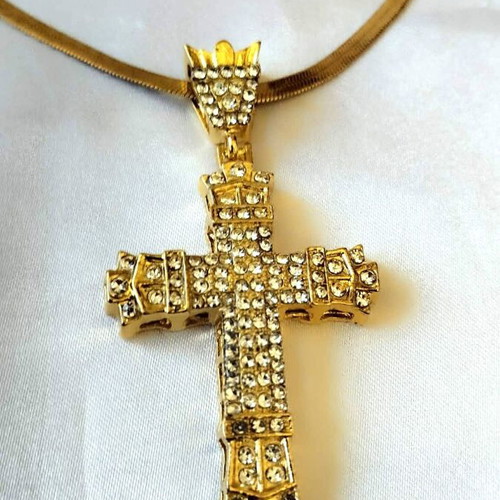Impressive iced out style cross with zircon and two gold chains new