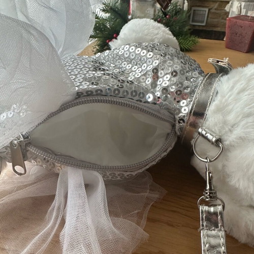 Doggie Star Bag Like New White With Silver Sequin