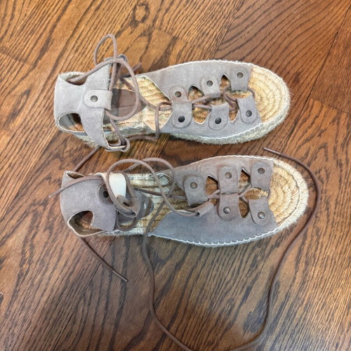 Soludos flat espadrilles used, gray and beige, size 38.5
