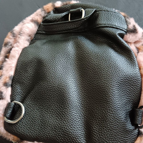 Pink furry bag with leopard animal print and pink velvet mini backpack like new