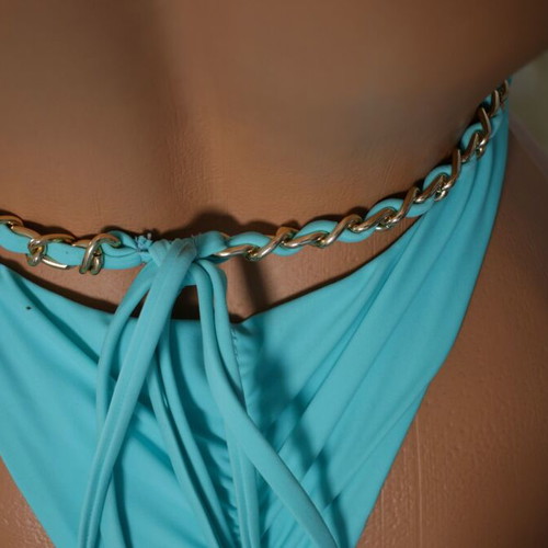 Turquoise one-piece swimsuit new with chains and adjustable cords
