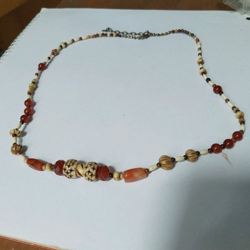 Ethnic style necklace new with carnelian and ivory beads 72-76 cm