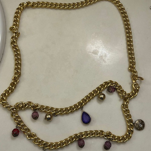 Metal gold-plated belt used, 1980s style, size 100